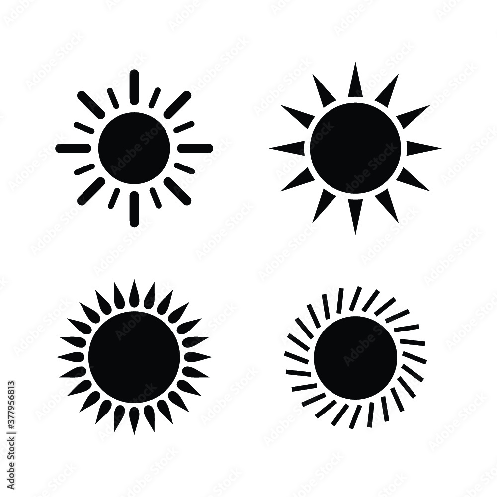 Set of Sun icon isolated flat on white background. Sun icon collection. Sun vector design illustration. Sun simple sign Set of Sun icon isolated flat on white background. Sun icon collection. Sun vector design illustration. Sun simple sign