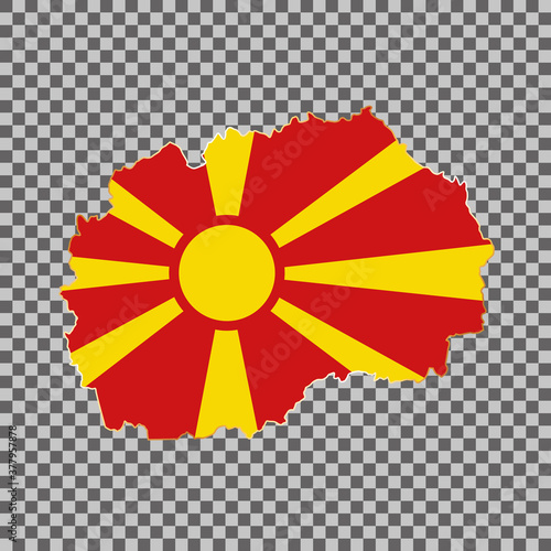 vector flag map of North Macedonia with gold frame isolated on white background
