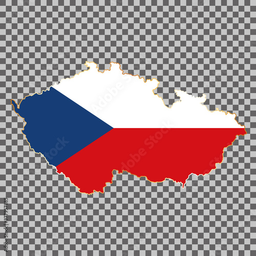 vector flag map of Czach Republic with gold frame isolated on white background
