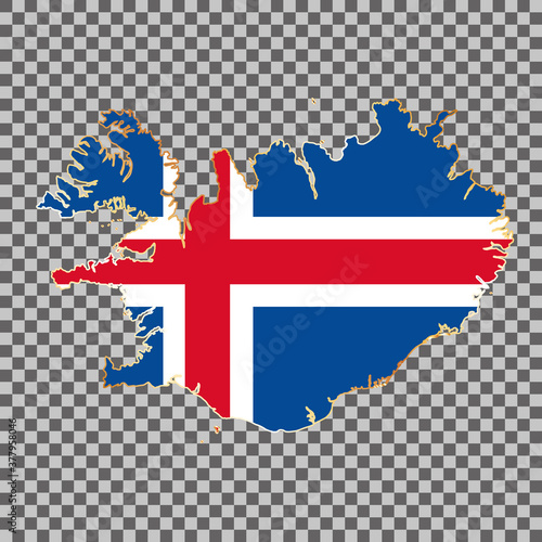 vector flag map of Iceland with gold frame isolated on white background
