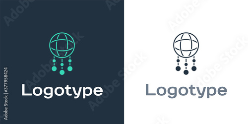 Logotype Dream catcher with feathers icon isolated on white background. Logo design template element. Vector.