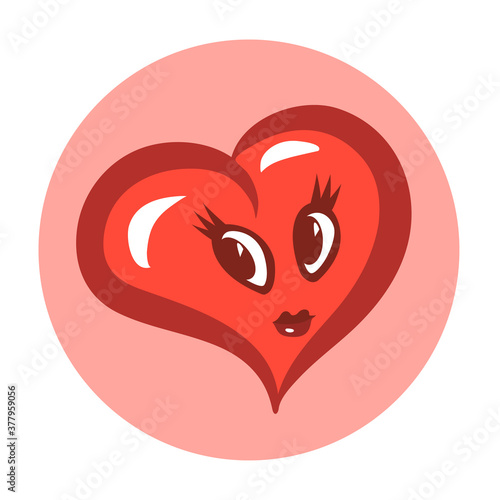 Cartoon symbolic love heart. A cute face with beautiful eyes and lips. Vector illustration.