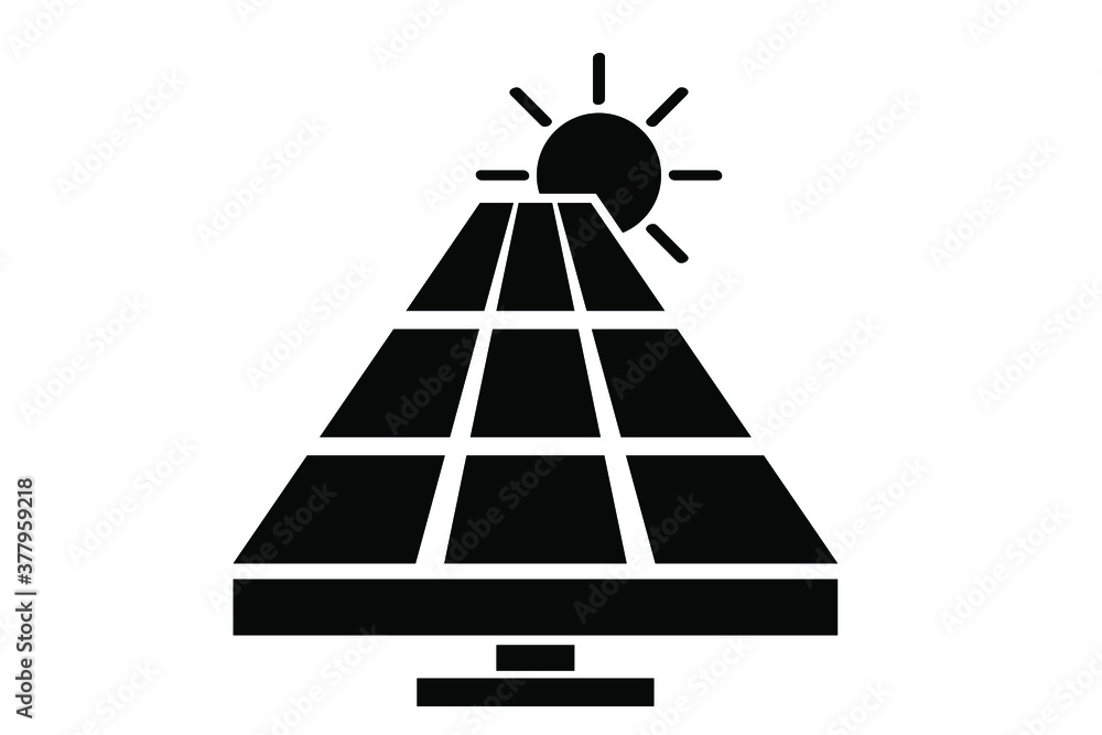 Simple Black Vector Icon, Solar Panel at direct sun shine
Simple Black Vector Icon, Solar Panel at direct sun shine
