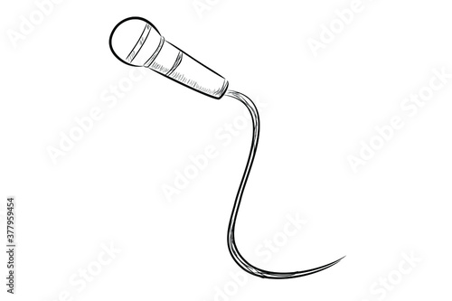 vector Simple, hand draw sketch wired microphone, Isolated on White
