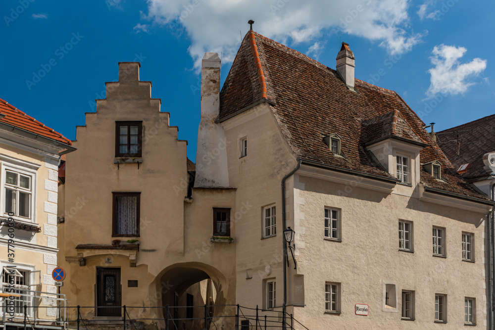 Old historic church and houses in Krems an der Donau in summer Austia Old historic church and houses in Krems an der Donau in summer Austia