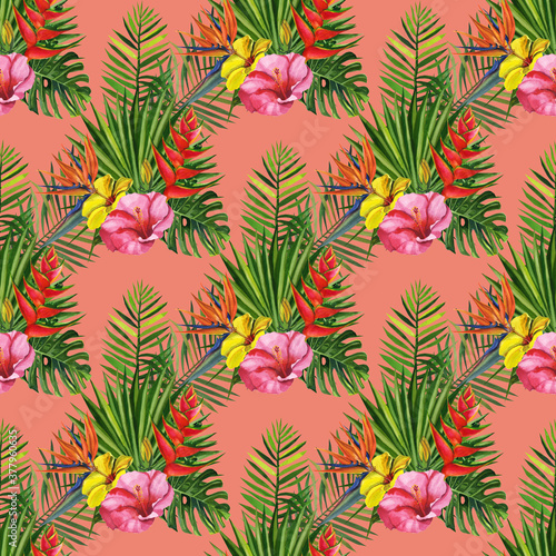 Watercolor seamless floral and fruts pattern hand drawing decorative background. Hand drawn watercolor illustration.