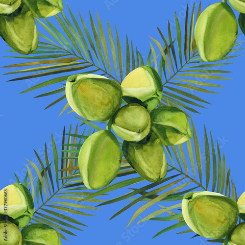 Watercolor seamless floral and fruts pattern hand drawing decorative background. Hand drawn watercolor illustration.