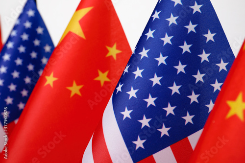 USA and China flags, closeup. International relations