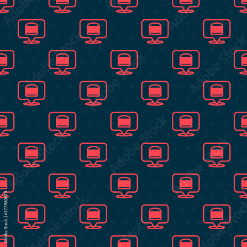 Red line Online ordering and burger delivery icon isolated seamless pattern on black background. Vector.