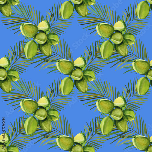 Watercolor seamless floral and fruts pattern hand drawing decorative background. Hand drawn watercolor illustration.