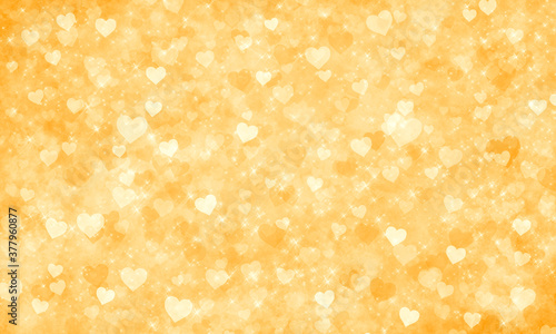 Yellow abstract romantic bright festive shiny Light background with many hearts and sparkling stars. rich background for Valentine's Day, Mother's Day, Christmas, birthday.