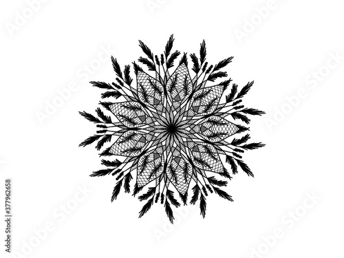 black and white mandala floral ornamet hand drawn