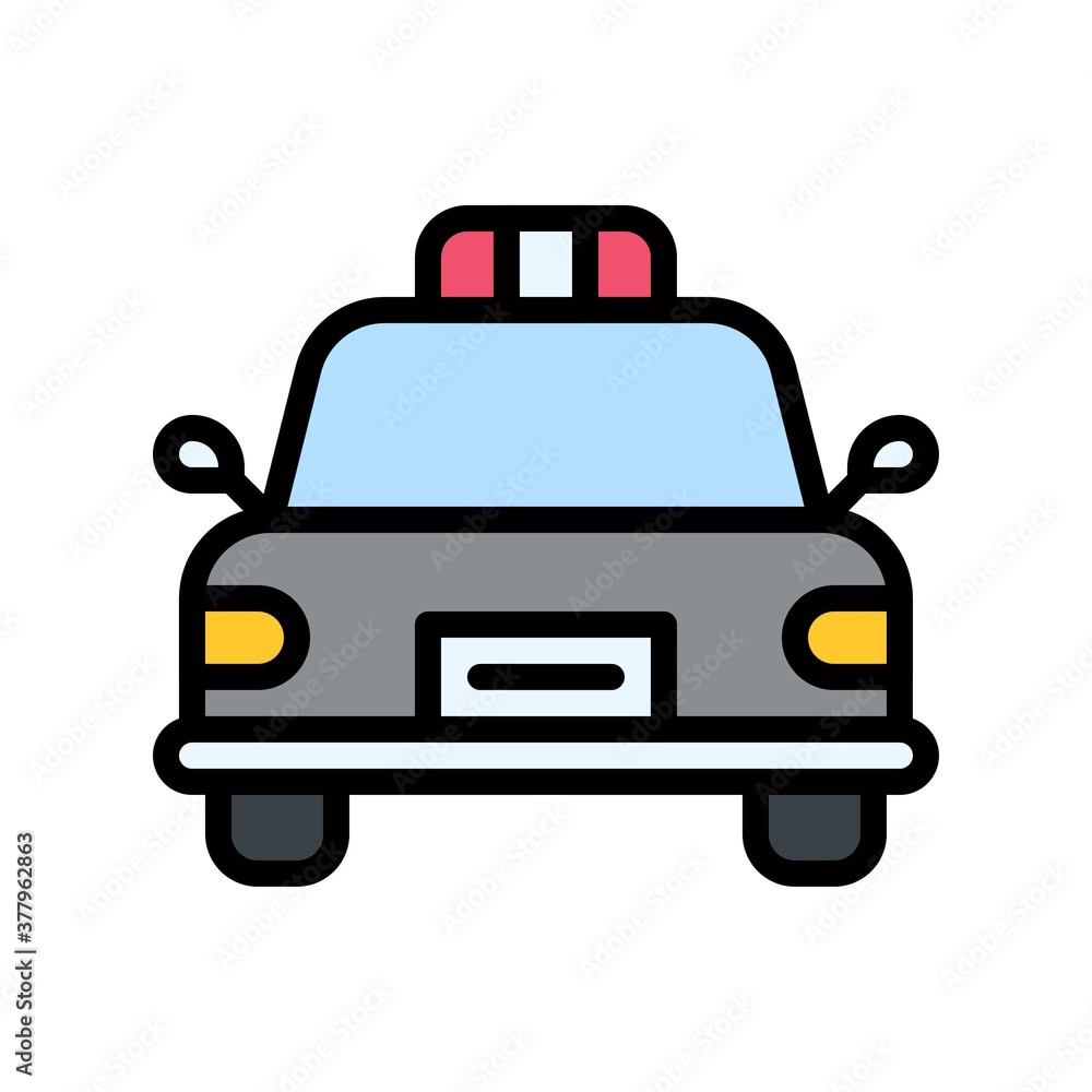 protest related police car with lights and mirror vector with editable stroke