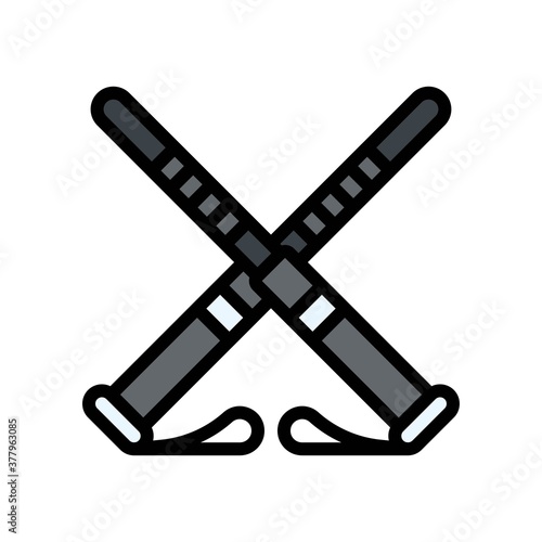 protest related police sticks in cross style with ribbons vector with editable stroke