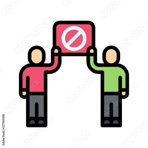 protest related restriction sign board in boys or characters hand  vector with editable stroke