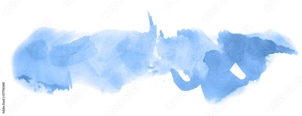 Abstract watercolor background hand-drawn on paper. Volumetric smoke elements. Blue color. For design, web, card, text, decoration, surfaces. Abstract watercolor background hand-drawn on paper. Volumetric smoke elements. Blue color. For design, web, card, text, decoration, surfaces.