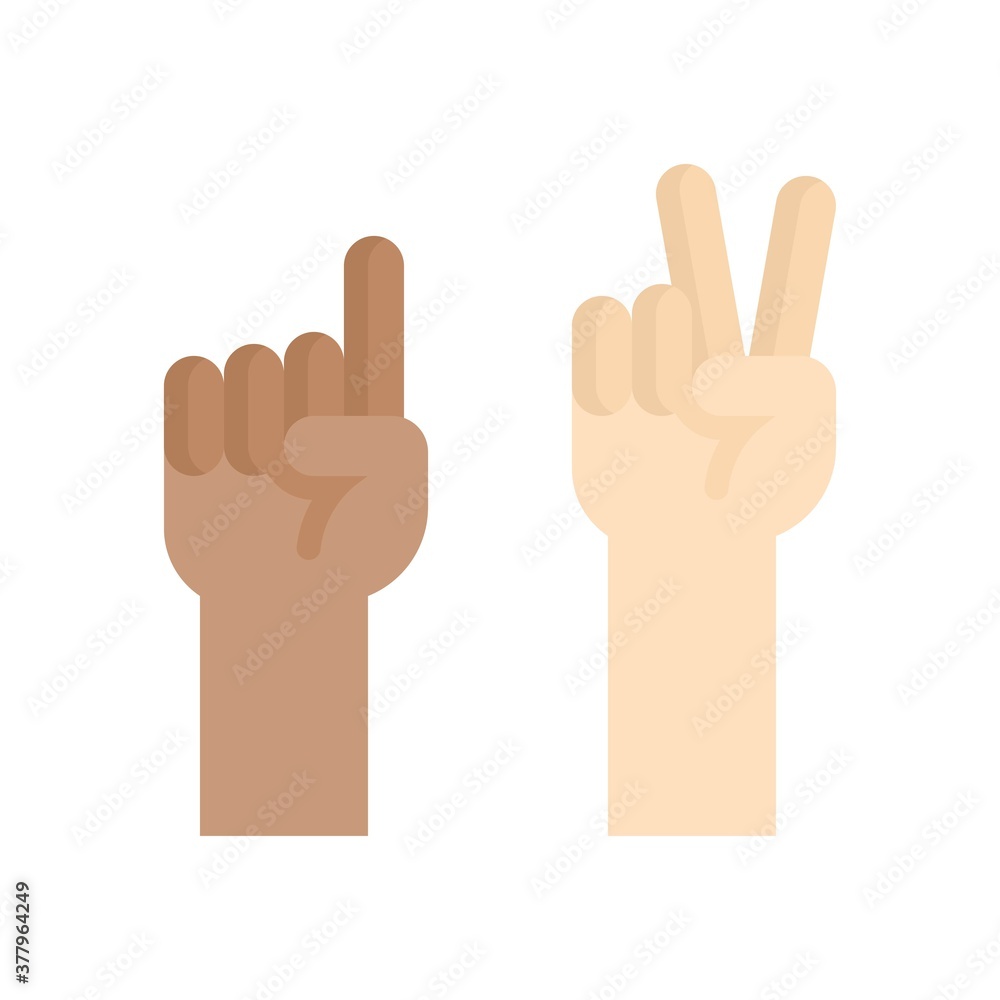 protest related hands up with one and two finger up vector in flat style, protest related hands up with one and two finger up vector in flat style,