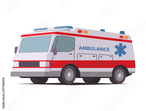 Ambulance van.First aid car.Emergency car.Medicine vehicle.Vector modern flat style.