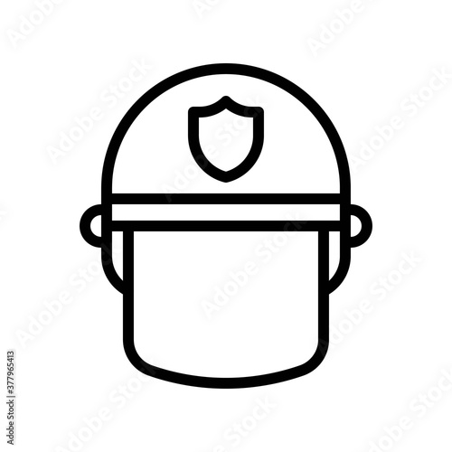 protest related police safety or protection helmet with mirror and badge vector in lineal style,