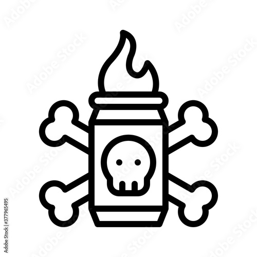 protest related fire bottle with fire, skull and crossbones vector in lineal style,