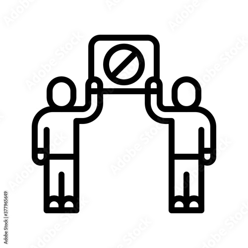 protest related restriction sign board in boys or characters hand  vector in lineal style,