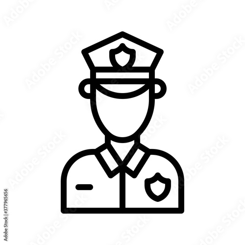 protest related police man with cap and badge vector in lineal style,