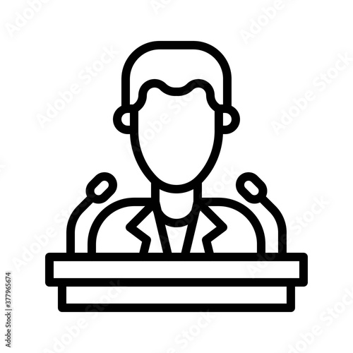protest related male candidate speech with table and mic vector in lineal style,