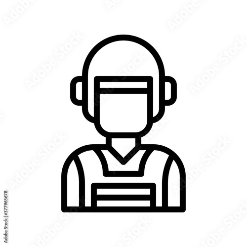 protest related police man with helmet and jacket vector in lineal style,