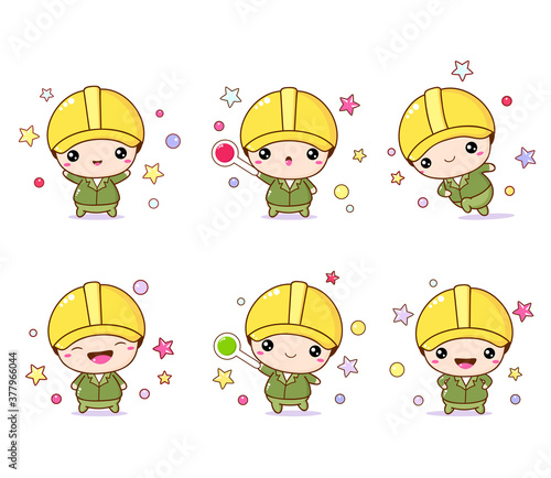 Little workman in different situations