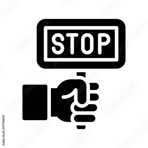 protest related board in public hands with written stop on board vector in solid design,