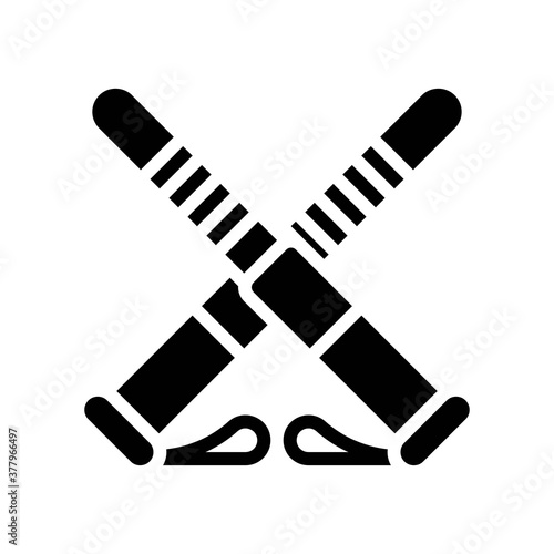 protest related police sticks in cross style with ribbons vector in solid design,