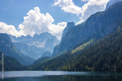 sunny day on Lake Voredere Gosausee in the Austrian Alps