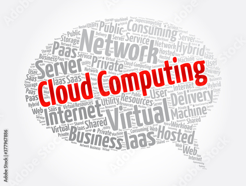 Cloud Computing message bubble word cloud collage, technology concept background