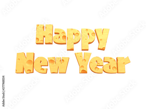 Happy new year cheese bold letters 3d-illustration isolated