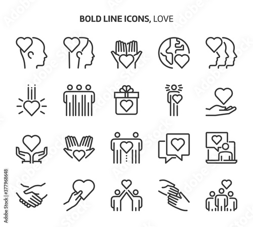 Love, bold line icons