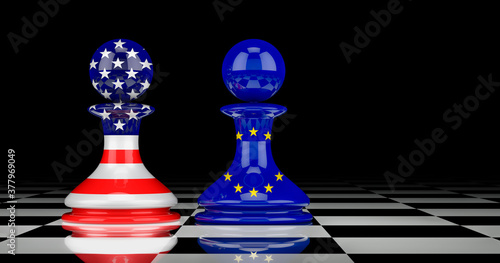 The EU and the United States confrontation and relations concept. 3D rendering