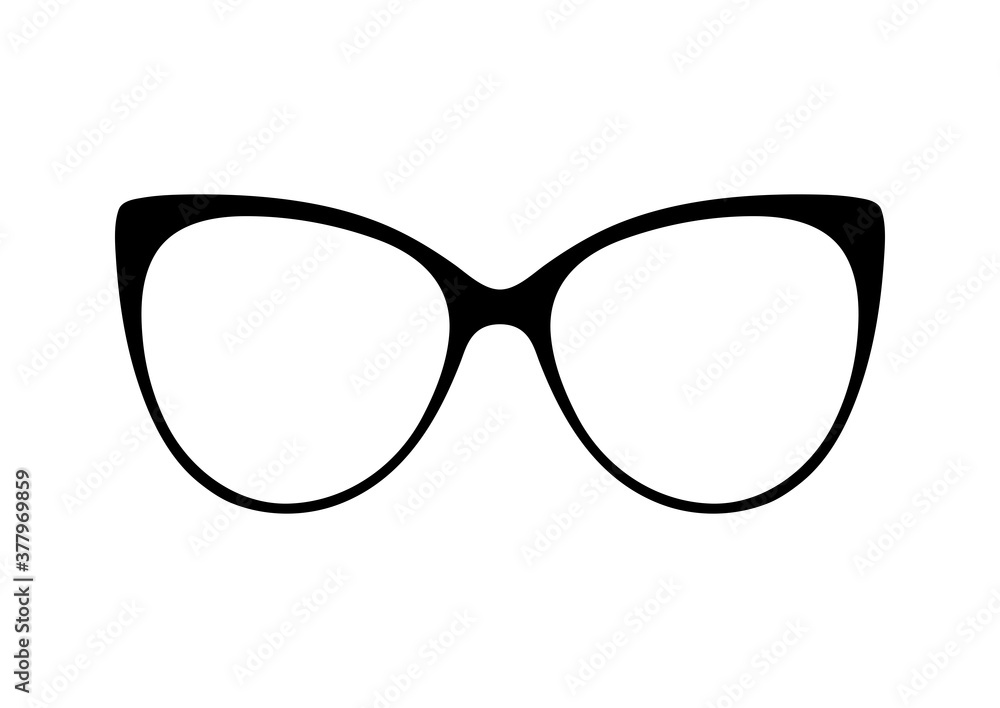 Glasses vector. Women's sunglasses, women's accessory. Accessory art black collection cool flat design. Vector illustration of elegant spectacles in black frame white background Glasses vector. Women's sunglasses, women's accessory. Accessory art black collection cool flat design. Vector illustration of elegant spectacles in black frame white background