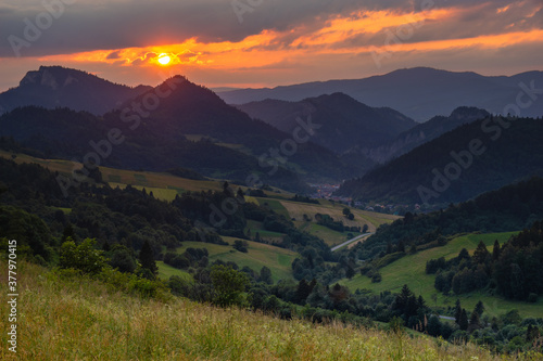 sunset over a mountain valley in Slovakia in the Pieniny National Park © Mike Mareen