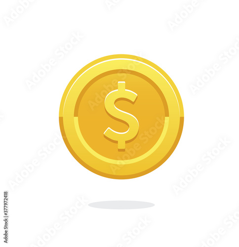 Coin icon. Money symbol.  Vector illustration isolated on white background. Money vector icon. Dollar symbol. Golden coin. American dollar. Dollar coin. Game coin.