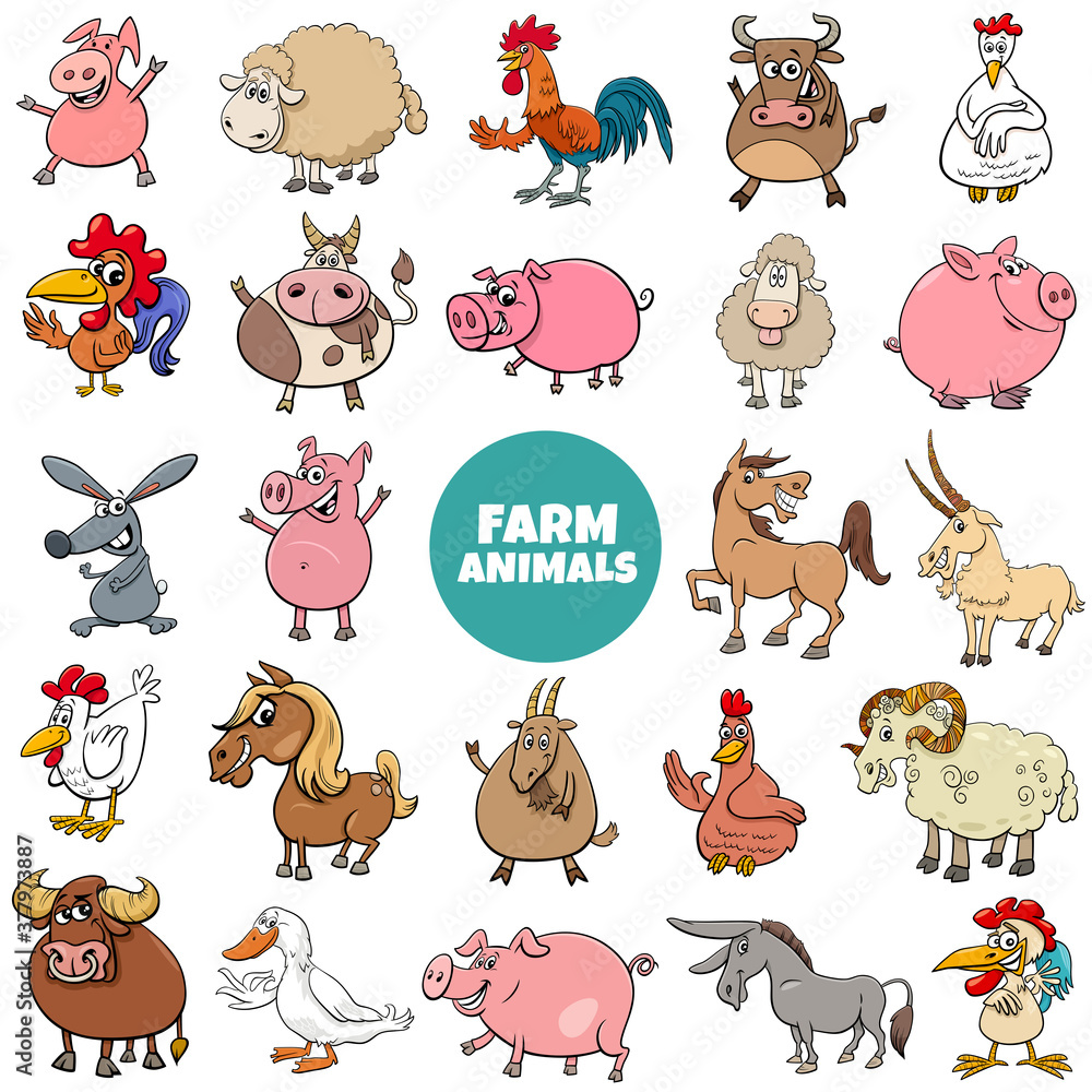 Fototapeta premium cartoon farm animal characters big set