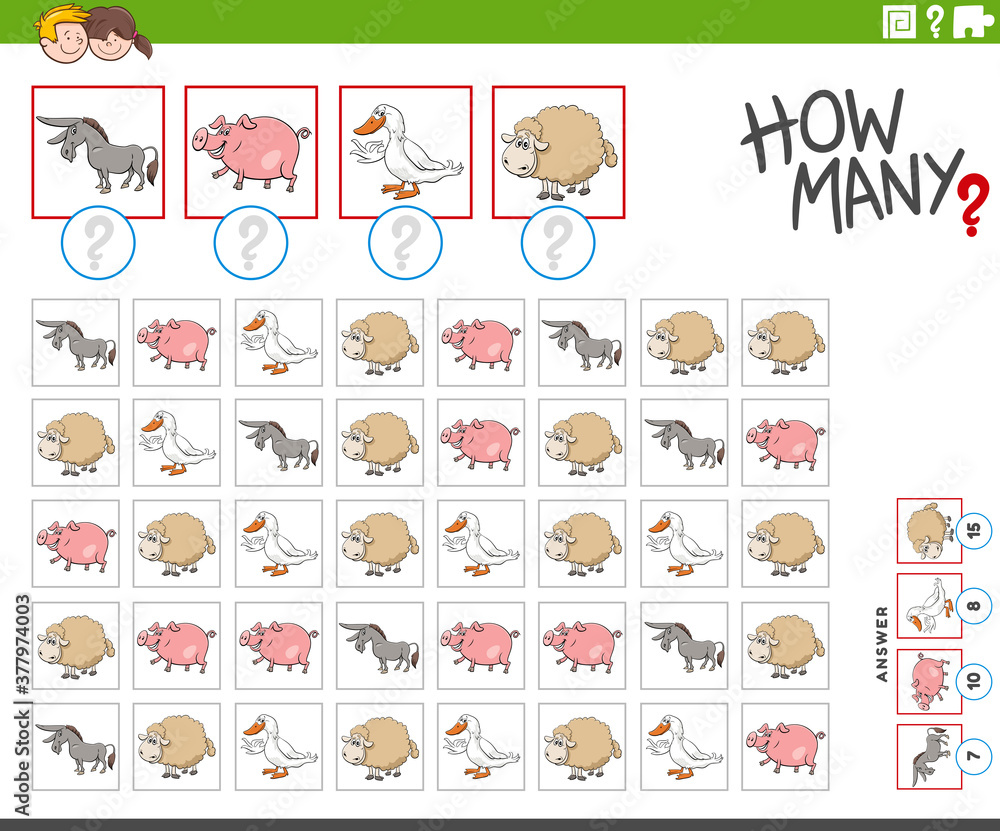 how many farm animal characters counting game how many farm animal characters counting game