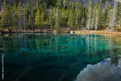 Clear emerald waters of Grassi Lakes Rocky Mountains Canmore © Reimar
