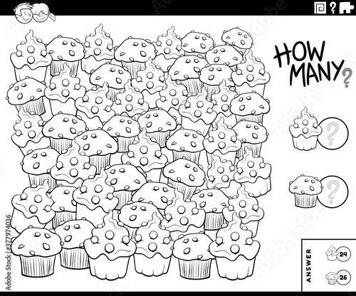 counting muffins and cupcakes educational game color book page