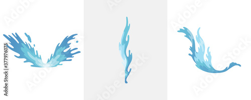 Water splash. Blue water waves set, wavy liquid symbols of nature in motion. Isolated vector design elements