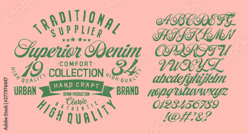 Handwritten calligraphic alphabet for t-shirt or apparel.