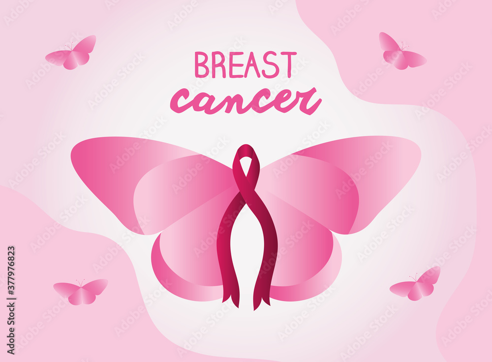 breast cancer design with ribbon and butterflies around breast cancer design with ribbon and butterflies around