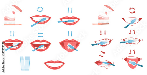 Collection of clean teeths images. Dental toothbrush. Use hygiene toothbrush for teeth. Oral health care concept. Mouth and teeth hygiene