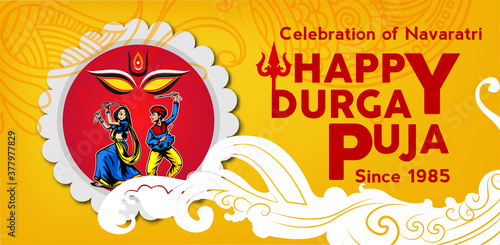 Illustration of Goddess Durga in Happy Dussehra Navratri background Template Design celebrated in Hindu Religion and festival of durga pujaBasic RGB © mona_