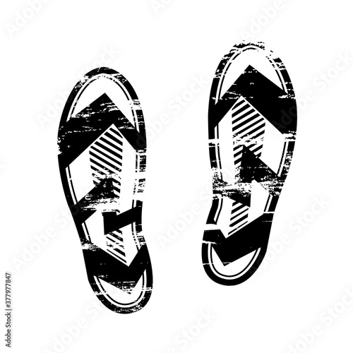 Pair footprints human shoes silhouette. Shoe soles print. Vector footstep icon, isolated footstamp on white background photo