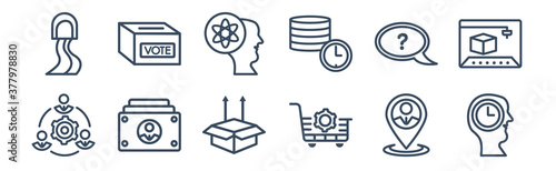 12 pack of icons. thin outline icons such as patience, procurement, profile list, quiz, realization, referendum for web and mobile apps, logo